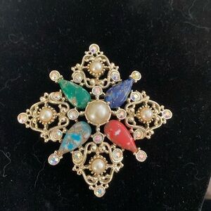 Vintage Brooch Sarah Coventry 'GALAXY' Multi-Colored Stone Gold Tone Metal